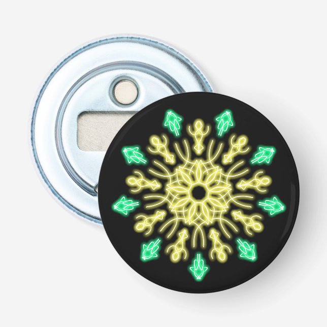 Décapsuleur Fleur de néon jaune et vert (Devant)