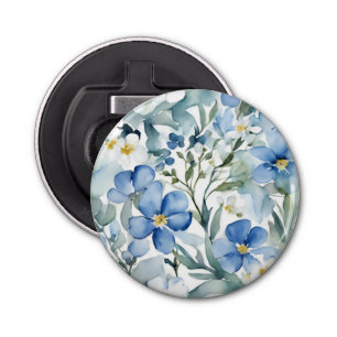 Décapsuleur Fleurs Bleues Blancs Aquarelle Chic