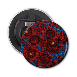 Décapsuleur Fleurs de chrysanthème rouge et coléoptères orange