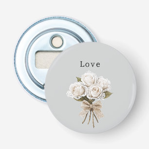 Décapsuleur Fleurs de roses blanches en faux dentelle grise jo