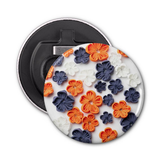 Décapsuleur Fleurs en tissu cousu à la main printemps orange b (Devant)