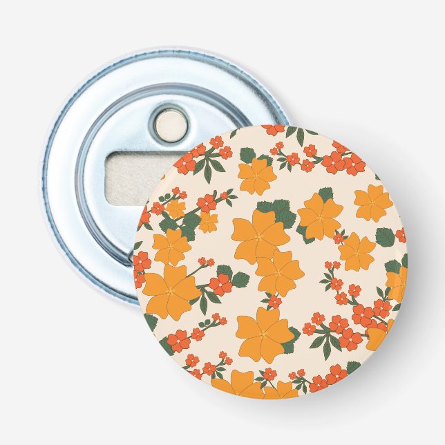 Décapsuleur Fleurs Oranges, Motif Floral, Motif De Fleurs (Devant)