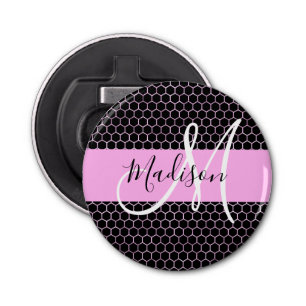 Décapsuleur Glam Black Metallic Rose Honeycomb Nom du monogram