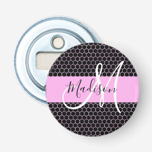 Décapsuleur Glam Black Métallic Rose Nid d'Abeille Monogramme 