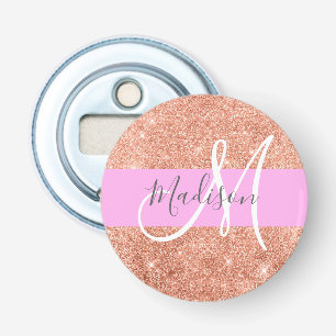 Décapsuleur Glamour Féminin Rose Pêche Or Paillettes Monogramm
