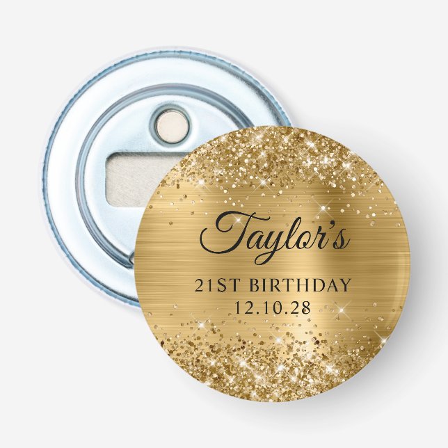 Décapsuleur Glittery Gold Foil 21e anniversaire (Devant)