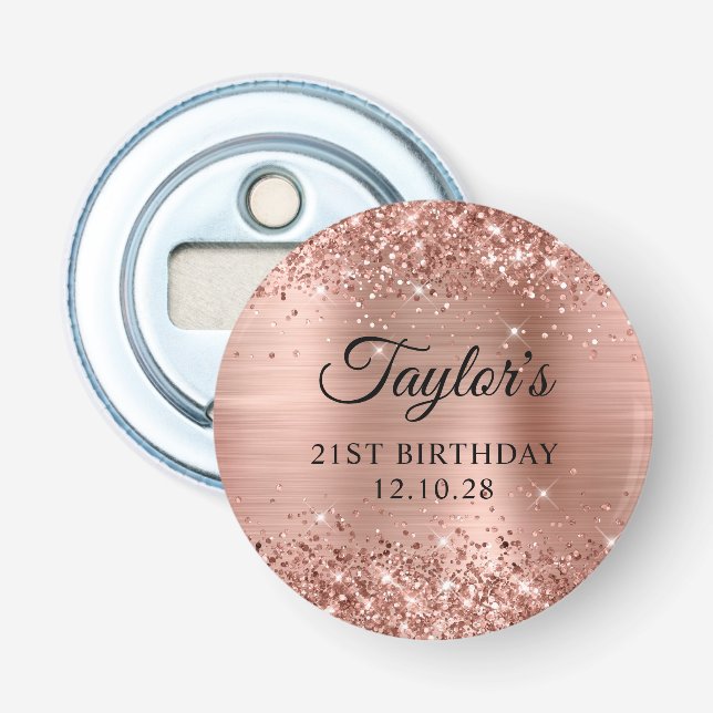 Décapsuleur Glittery Rose Gold Foil 21e anniversaire (Devant)