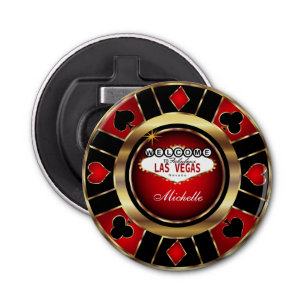Décapsuleur Gold et Red Poker Chip Design - Personnaliser
