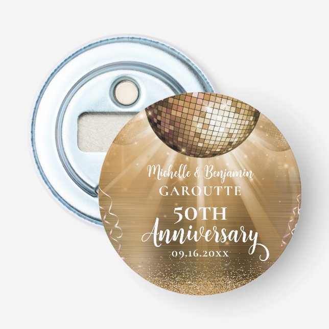 Décapsuleur Gold Glam Disco Ball 50e anniversaire Mariage (Devant)