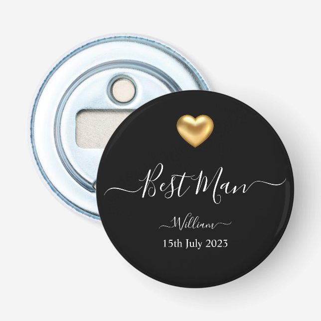 Décapsuleur Gold Heart Groomsman Mariage Bottle Opener (Devant)