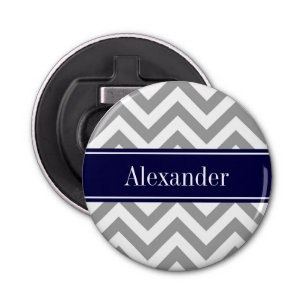 Décapsuleur Gris foncé Lg Chevron Marine Nom bleu Monogramme