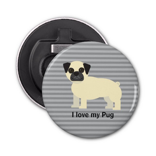 Décapsuleur I love my Pug Gray Lined (Devant)