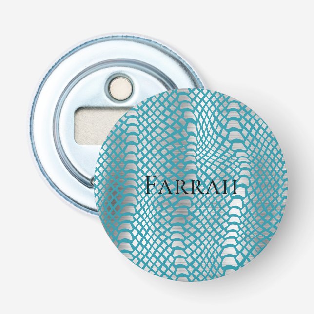 Décapsuleur Impression de serpent d'argent bleu turquoise (Devant)