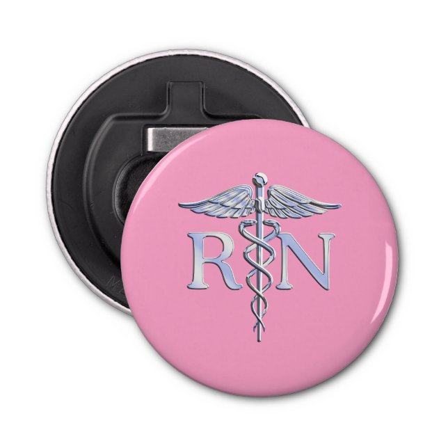 Décapsuleur Infirmière inscrite RN Caduceus sur Pastel Pink (Devant)