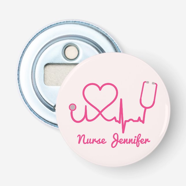 Décapsuleur Infirmière personnalisée rose Nom Stethoscope Coeu (Devant)