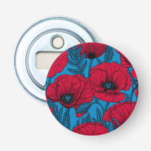 Décapsuleur Jardin de pavot rouge sur bleu