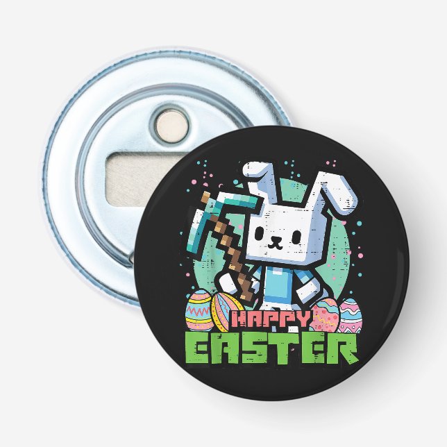 Décapsuleur Jeu de pixels de lapin de Pâques heureux  (Devant)
