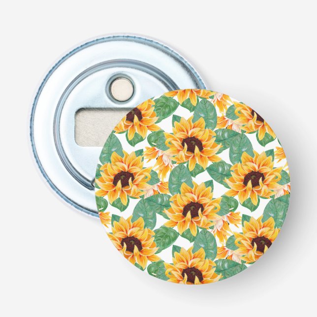 Décapsuleur Joli tournesol Jaune et Motif vert (Devant)