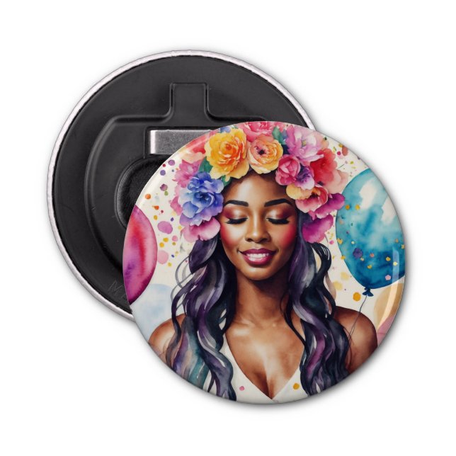 Décapsuleur Jolie Black Woman Colorée Ballons Party (Devant)