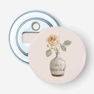 Décapsuleur Jolie Fleur de Rose Pêche dans un Vase  