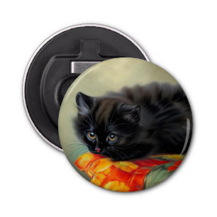Décapsuleur Kitten noir vintage avec couverture de fleurs roug