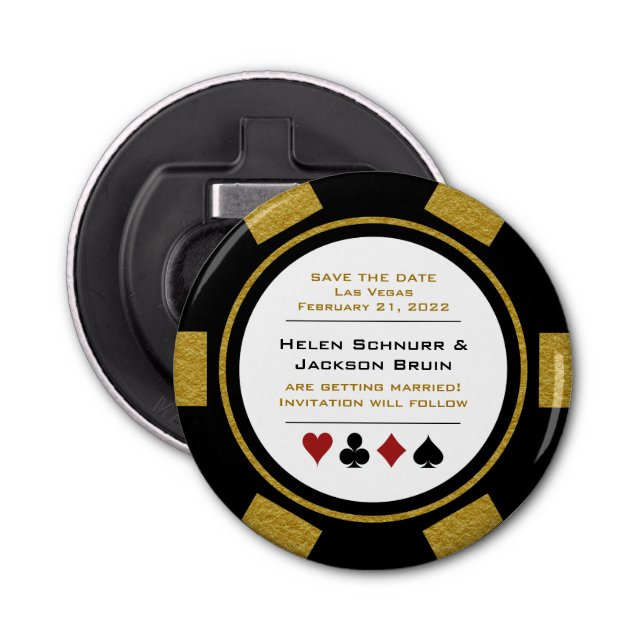 Décapsuleur Las Vegas Black Gold Poker Chip Enregistrer La Dat (Devant)