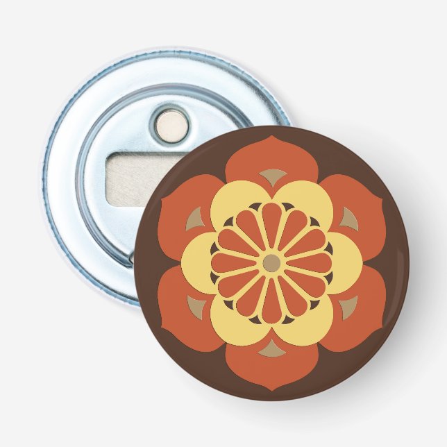 Décapsuleur Lotus Flower Mandala, Brown, rouille et jaune (Devant)
