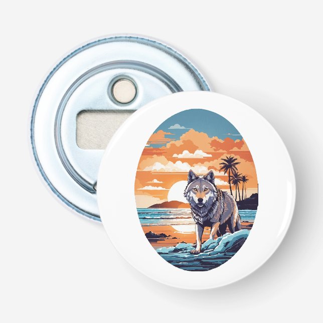 Décapsuleur Loup sur la plage (Devant)