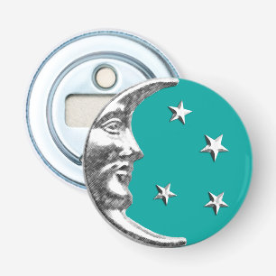 Décapsuleur Lune et étoiles Art déco - Turquoise et argent
