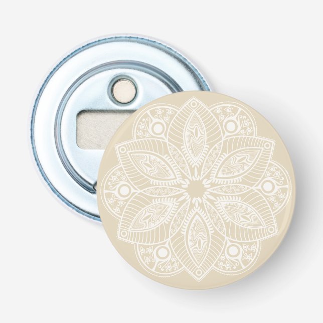 Décapsuleur Mandala blanc exotique sur Arrière - plan beige (Devant)