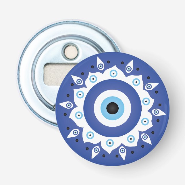 Décapsuleur Mandala Grec Mal Oeil Bleu Blanc (Devant)