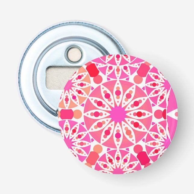 Décapsuleur Mandala motif, tons rose et corail (Devant)
