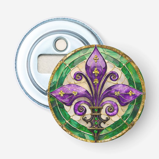 Décapsuleur Mardi Gras Vitrail Fleur de lis (Devant)