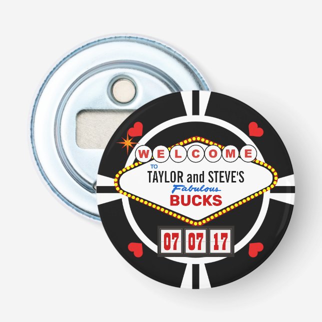 Décapsuleur Mariage à Vegas Casino Bucks Poker Chip (Devant)