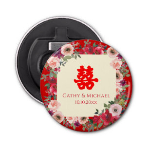 Décapsuleur Mariage chinois rouge jardin fleuri double bonheur