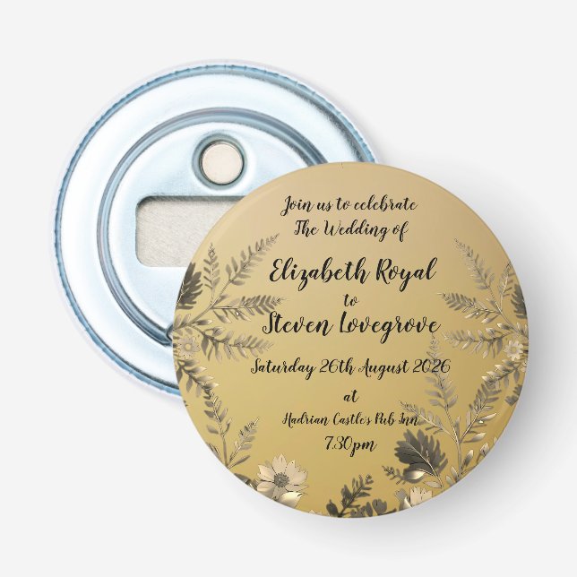 Décapsuleur Mariage de design floral clair et simple or (Devant)