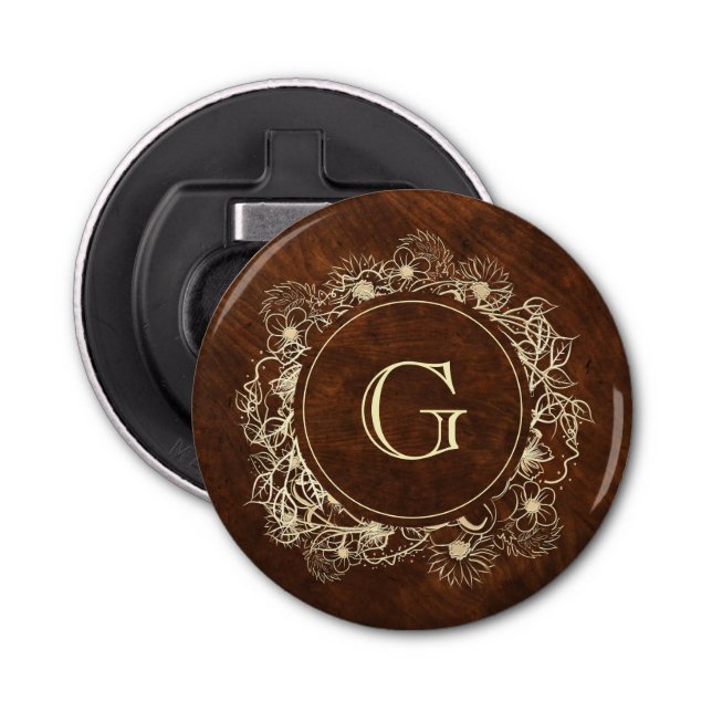 Décapsuleur Mariage de monogramme d'or rustique (Devant)