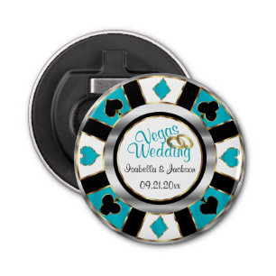 Décapsuleur Mariage Las Vegas - Argent, Blanc & Turquoise