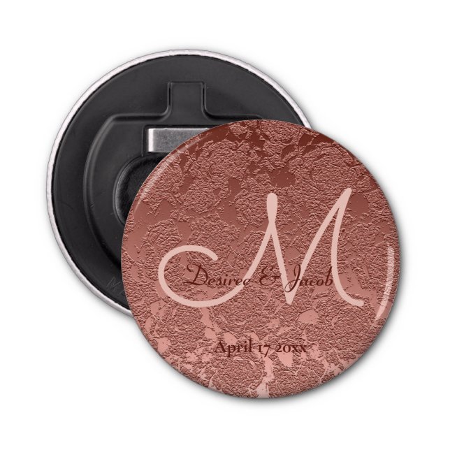 Décapsuleur Mariage rose Gold Favoriser Élégant Monogramme Flo (Devant)