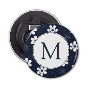 Décapsuleur Marine Bleu Joli Monogramme Floral