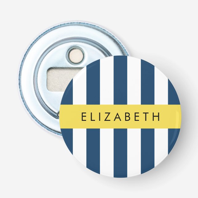 Décapsuleur Marine Blue Stripes, Motif rayé, Votre nom (Devant)