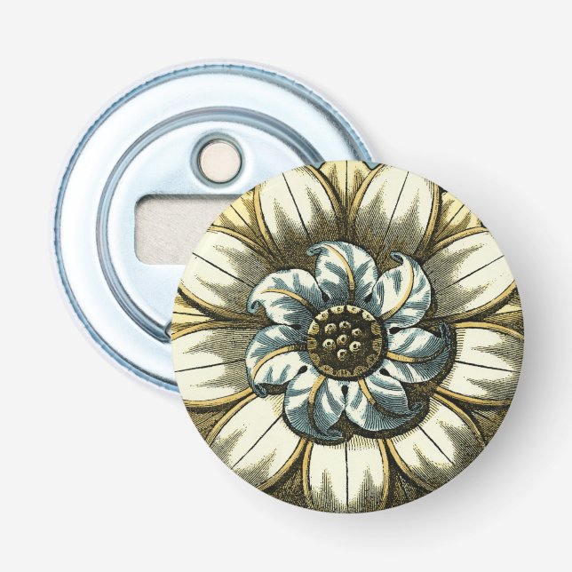 Décapsuleur Médaillon floral orné sur Arrière - plan bleu clai (Devant)