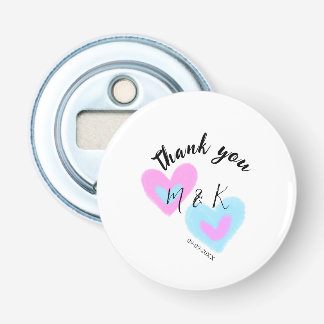 Décapsuleur MERCI cœur bleu rose nom couple date de mariage