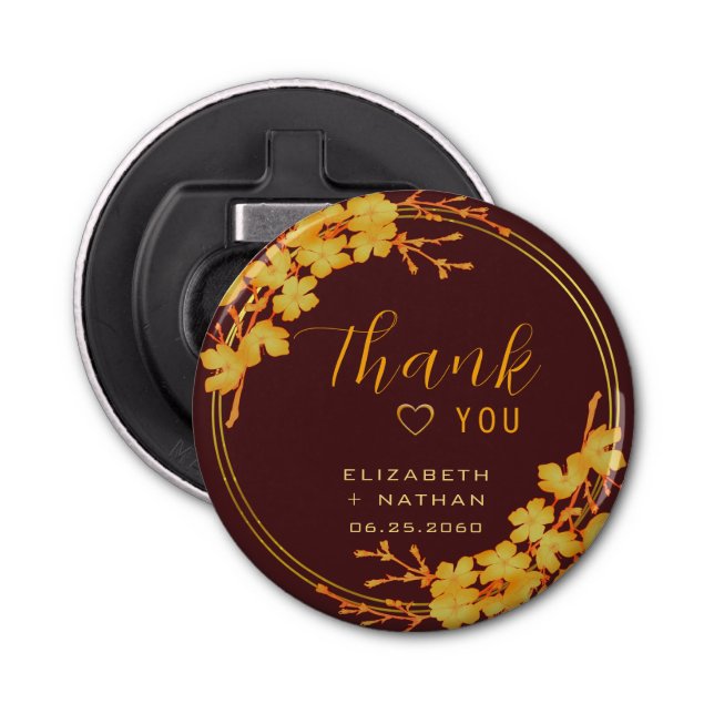 Décapsuleur Merci Mariage classique Bourgogne & Or (Devant)