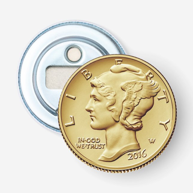 Décapsuleur Mercury Dime Centennial Gold Coin Image ~ Magnet (Devant)