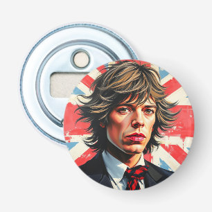 Décapsuleur Mick Jagger Rolling Stones devant un Union Jac