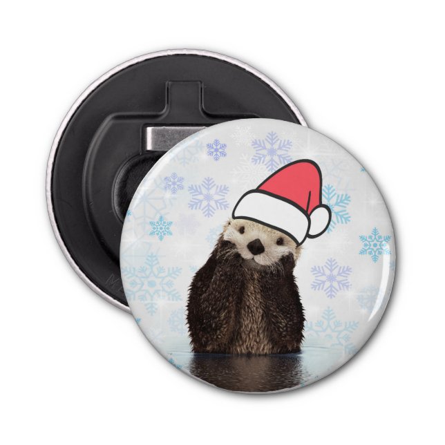 Décapsuleur Mignonne Otter portant un chapeau de Père Noël (Devant)