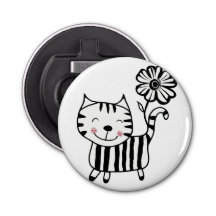 Minimalist Cute Cat with Flower on Tail Decorative