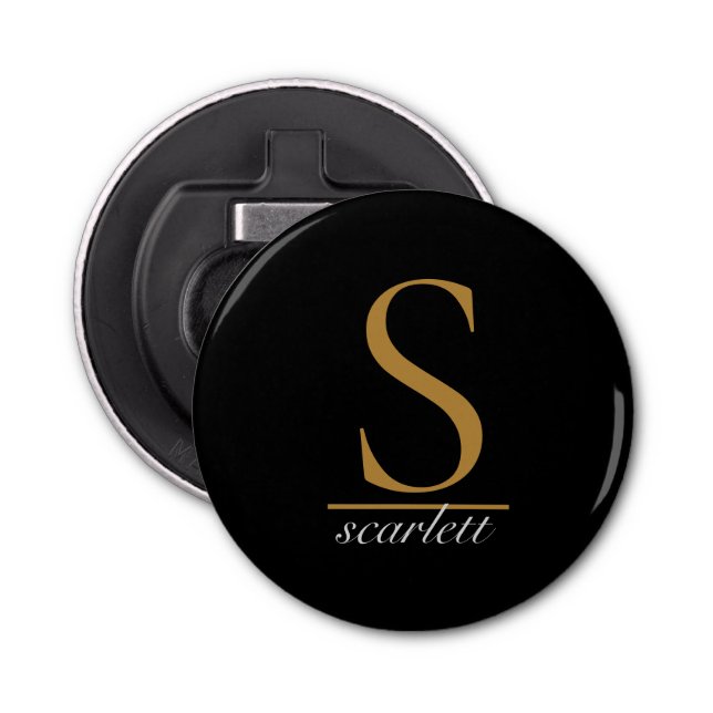 Décapsuleur Modern Black Gold Monogram Elegant Feminine Script (Devant)