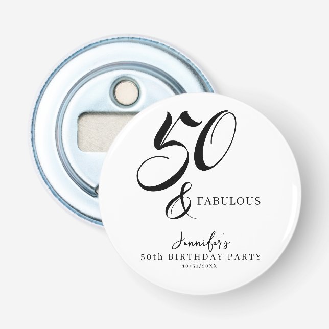 Décapsuleur Modern Elegant Black White Fifty Fabulous Birthday (Devant)